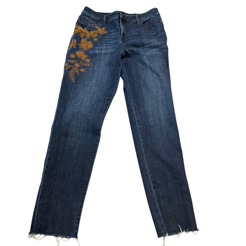 Chicos‎ So Slimming Girlfriend Slim Leg Ankle Jeans Floral Embroidered Size 1.5T